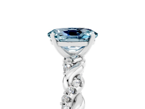 White gold Oval Cut Aquamarine Solitaire Ring with Twisted Band and Pavé Accents_5