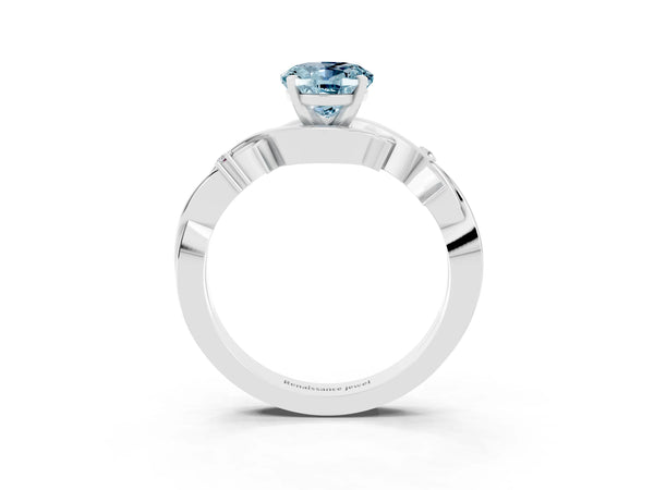 White gold Oval Cut Aquamarine Solitaire Ring with Twisted Band and Prong Setting