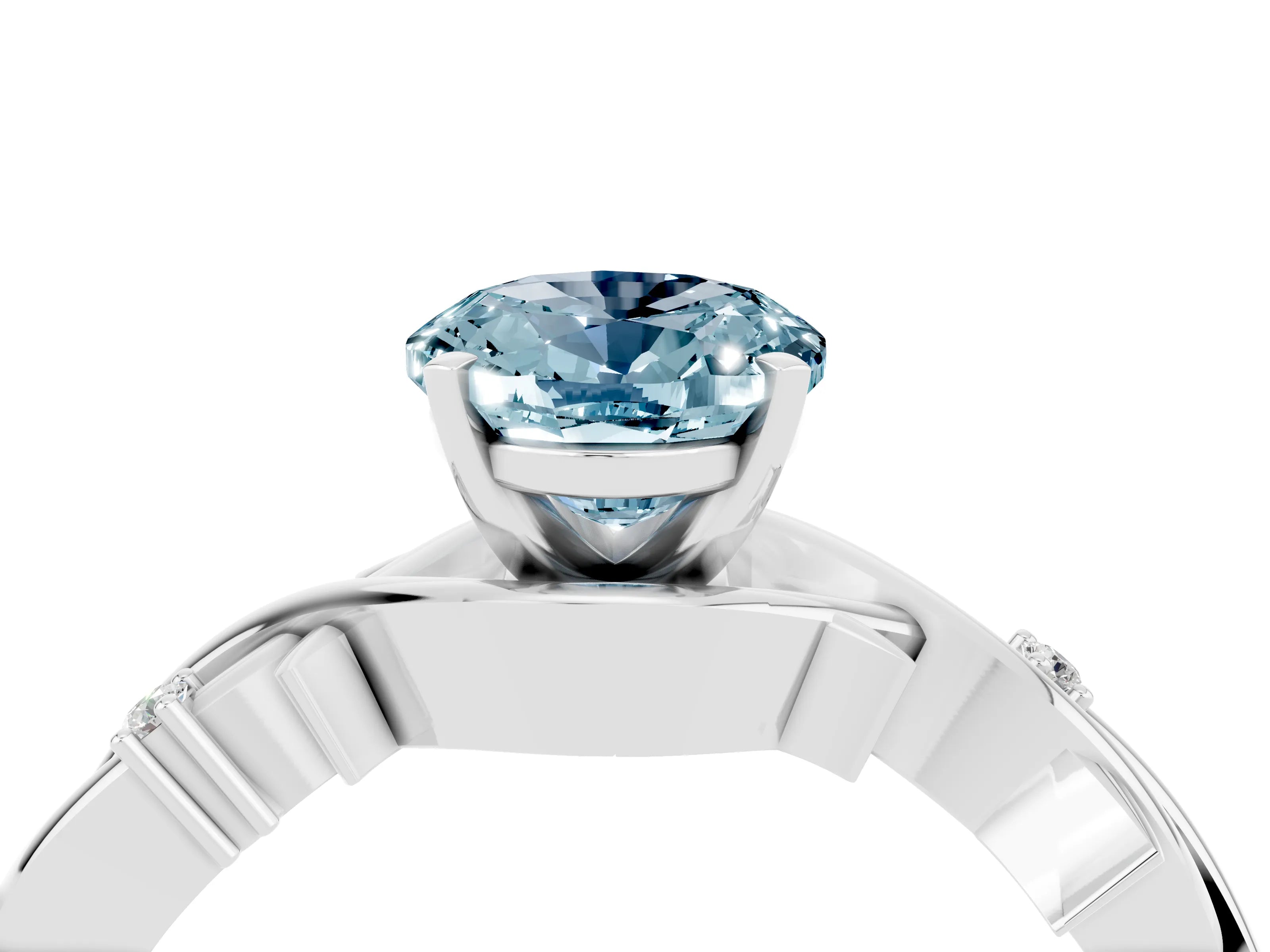 White gold Oval Cut Aquamarine Solitaire Ring with Twisted Band and Prong Setting_16