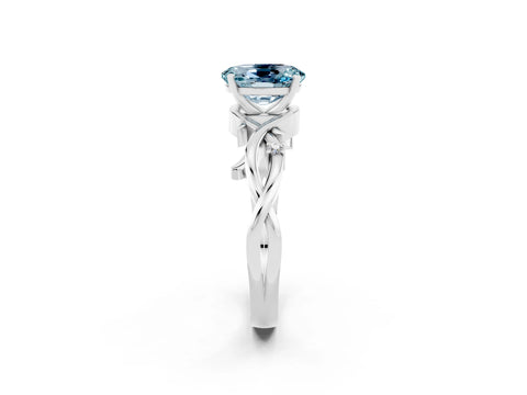 White gold Oval Cut Aquamarine Solitaire Ring with Twisted Band and Prong Setting_2