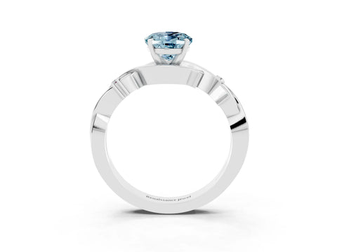 White gold Oval Cut Aquamarine Solitaire Ring with Twisted Band and Prong Setting_3