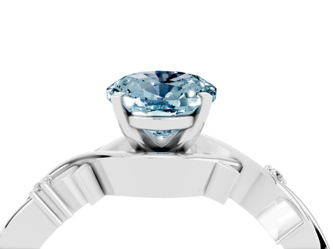 White gold Oval Cut Aquamarine Solitaire Ring with Twisted Band and Prong Setting_4