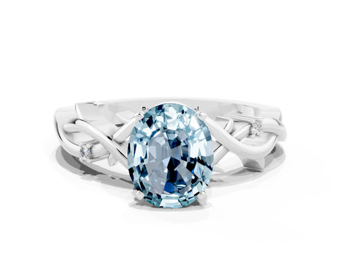 White gold Oval Cut Aquamarine Solitaire Ring with Twisted Band and Prong Setting