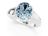 White gold Oval Cut Aquamarine Solitaire Ring with Wide Band and Prong Setting_1
