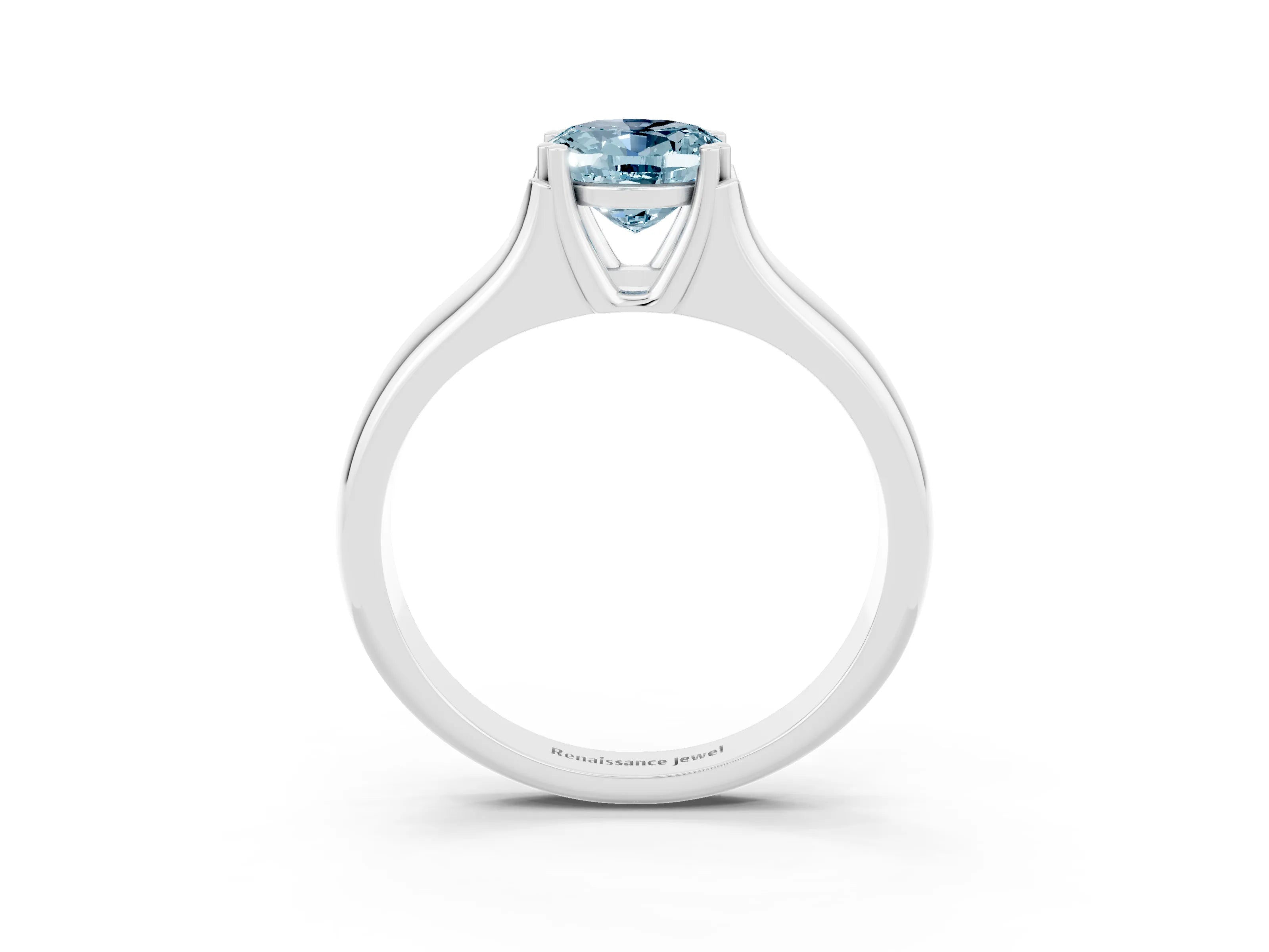 White gold Oval Cut Aquamarine Solitaire Ring with Wide Band and Prong Setting_3