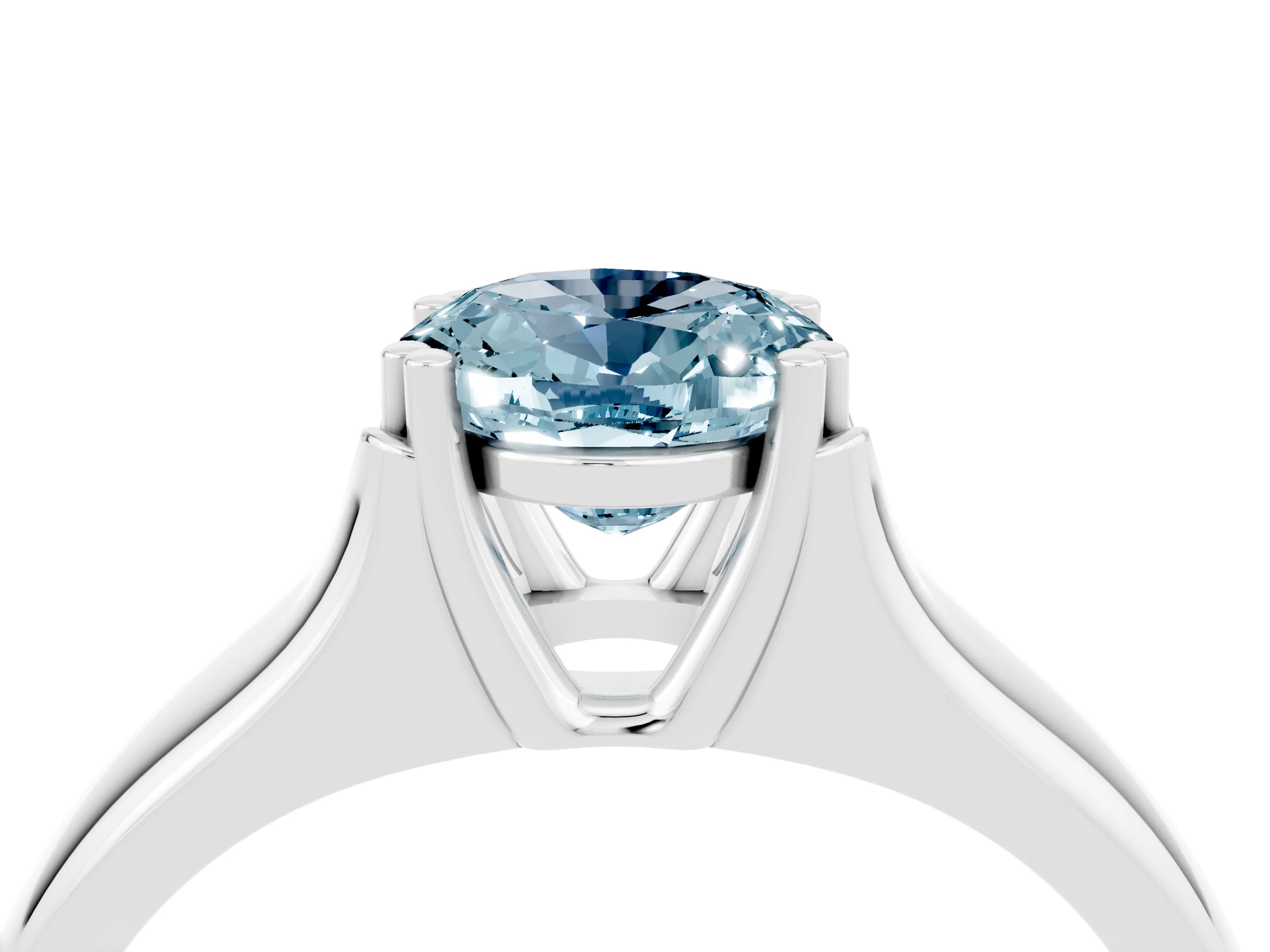 White gold Oval Cut Aquamarine Solitaire Ring with Wide Band and Prong Setting_4
