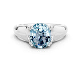 White gold Oval Cut Aquamarine Solitaire Ring with Wide Band and Prong Setting