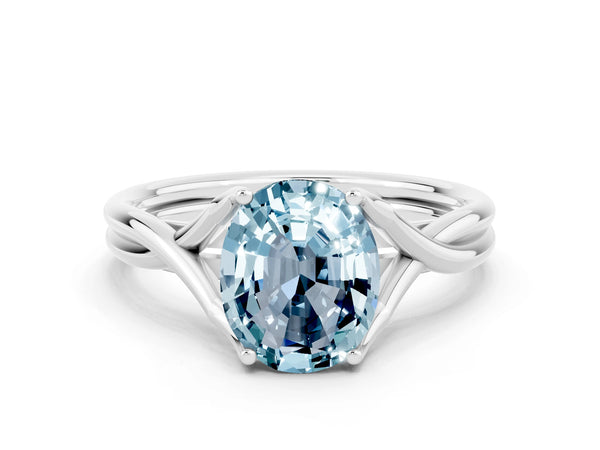 White gold Oval Cut Aquamarine Solitaire Twist Band Prong Setting Ring