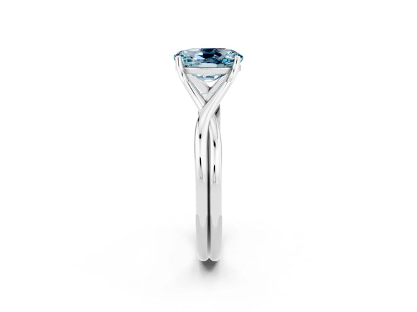 Platinum Oval Cut Aquamarine Solitaire Twist Band Prong Setting Ring