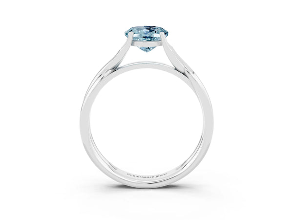 Platinum Oval Cut Aquamarine Solitaire Twist Band Prong Setting Ring
