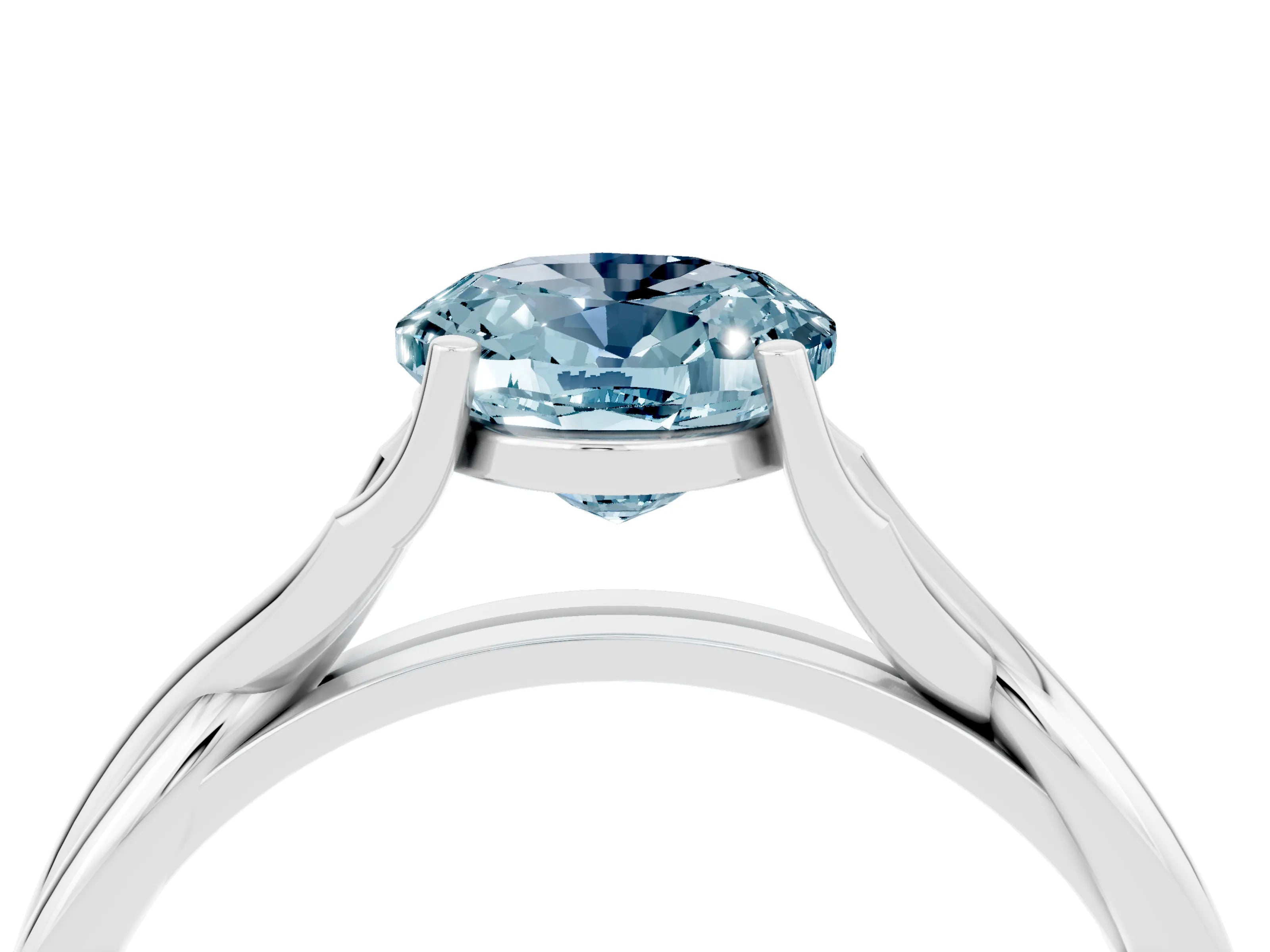 White gold Oval Cut Aquamarine Solitaire Twist Band Prong Setting Ring_40
