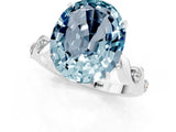 White gold Oval Cut Aquamarine Solitaire Twisted Band with Round  Accents and Prong Setting_13
