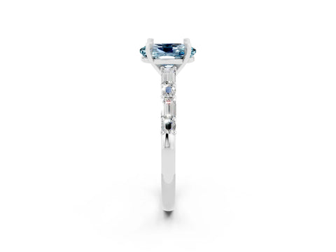 White gold Oval Cut Aquamarine Solitaire with Side Baguettes and Channel Set Band_2