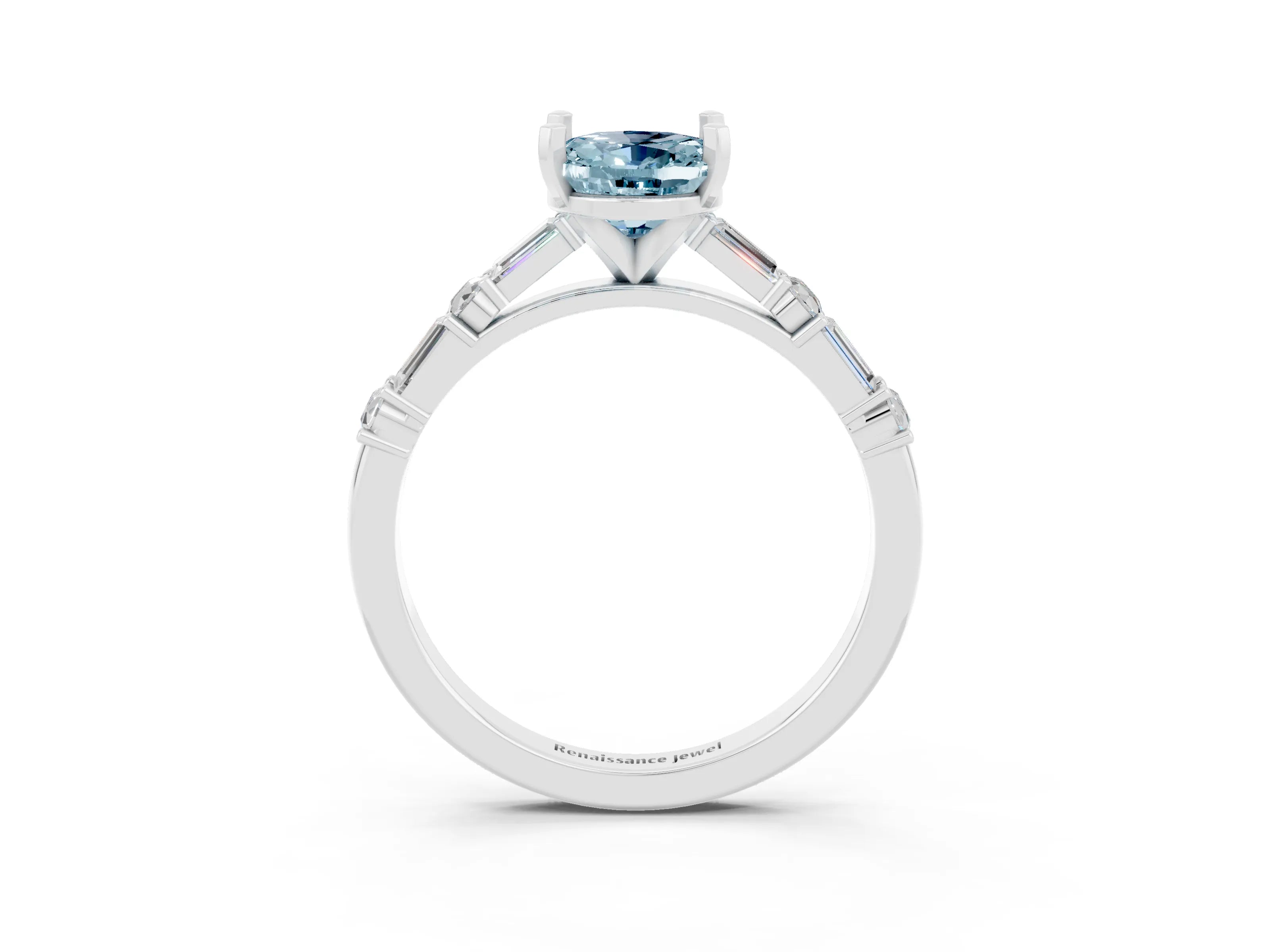 White gold Oval Cut Aquamarine Solitaire with Side Baguettes and Channel Set Band_3
