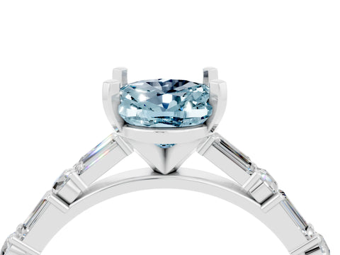 White gold Oval Cut Aquamarine Solitaire with Side Baguettes and Channel Set Band_4