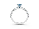 White gold Oval Cut Aquamarine Solitaire with Side Stones on a Pavé Band and Four-Prong Setting_3