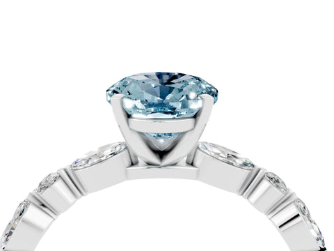 White gold Oval Cut Aquamarine Solitaire with Side Stones on a Pavé Band and Four-Prong Setting_4
