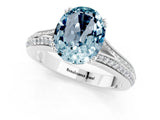White gold Oval Cut Aquamarine Split Shank Engagement Ring with Pavé Band_1