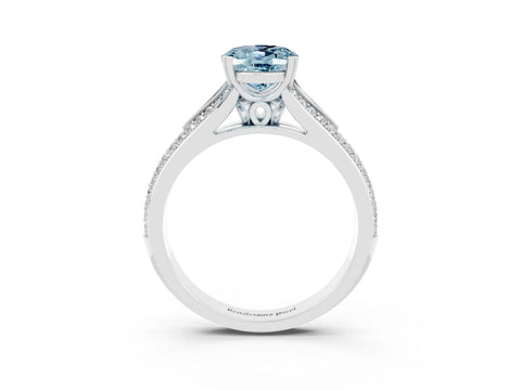 White gold Oval Cut Aquamarine Split Shank Engagement Ring with Pavé Band_3