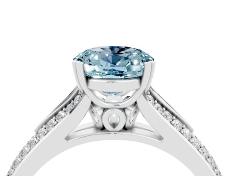 White gold Oval Cut Aquamarine Split Shank Engagement Ring with Pavé Band_4