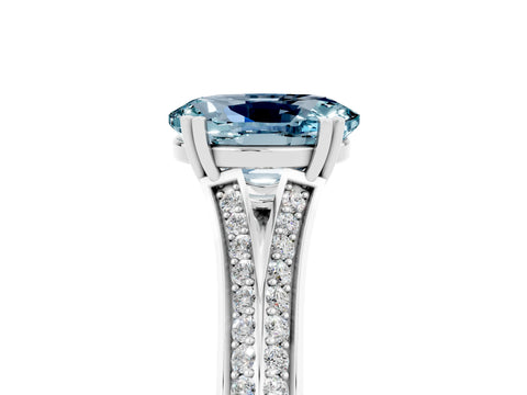 White gold Oval Cut Aquamarine Split Shank Engagement Ring with Pavé Band_5