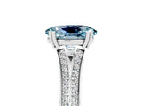 White gold Oval Cut Aquamarine Split Shank Engagement Ring with Pavé Band_5