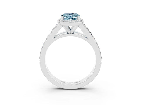 White gold Oval Cut Aquamarine Split Shank Halo Ring with Four-Prong Setting_15
