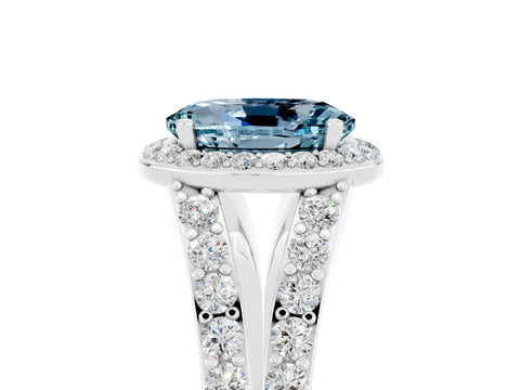 White gold Oval Cut Aquamarine Split Shank Halo Ring with Four-Prong Setting_17