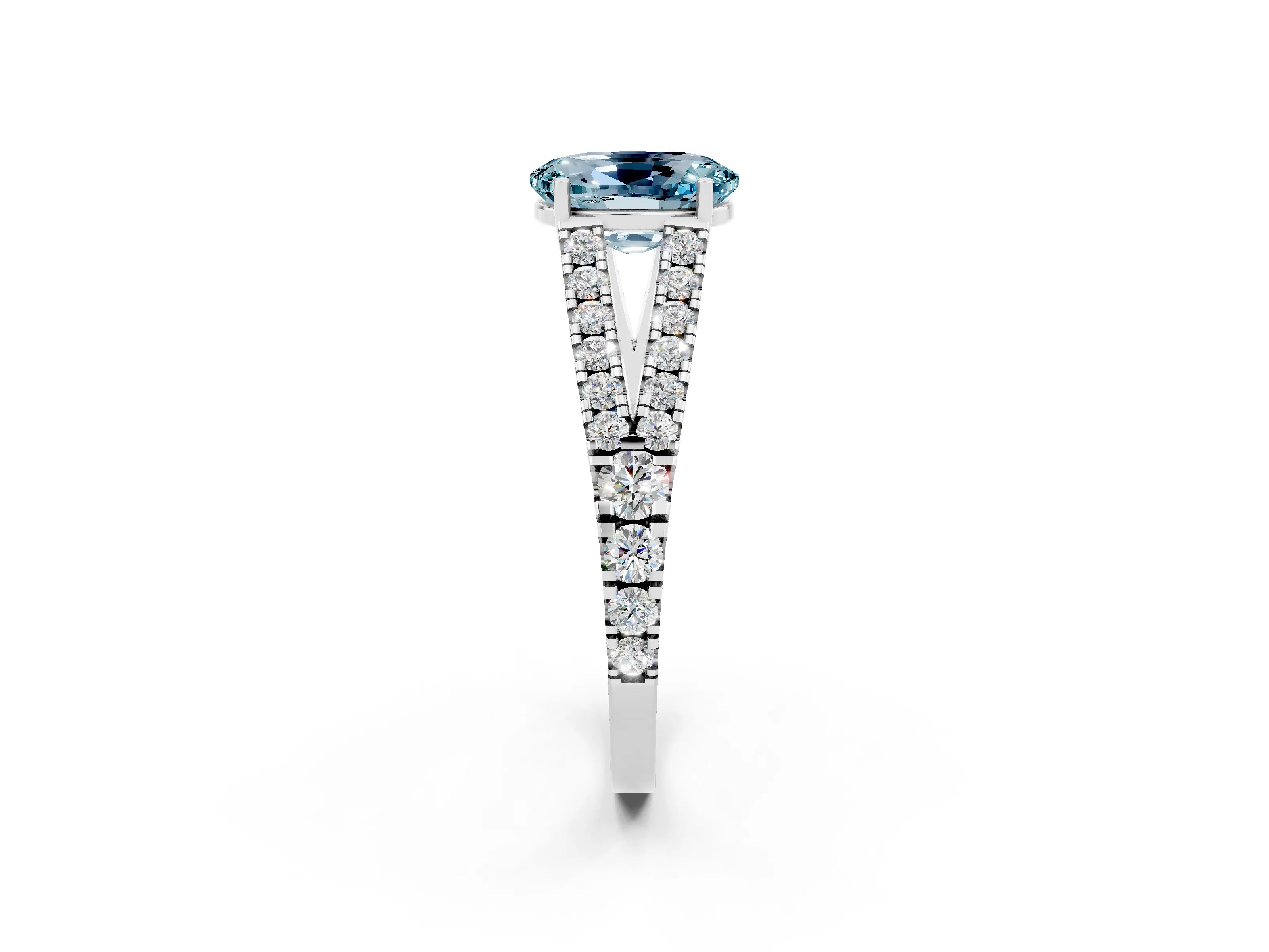 White gold Oval Cut Aquamarine Split Shank Pavé Engagement Ring with Four-Prong Setting_14