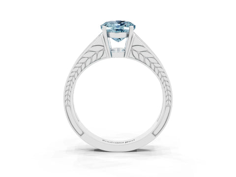 White gold Oval Cut Aquamarine Split Shank Ring with Pavé Band and Four-Prong Setting_3