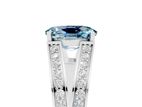 White gold Oval Cut Aquamarine Split Shank Ring with Pavé Band and Four-Prong Setting_5
