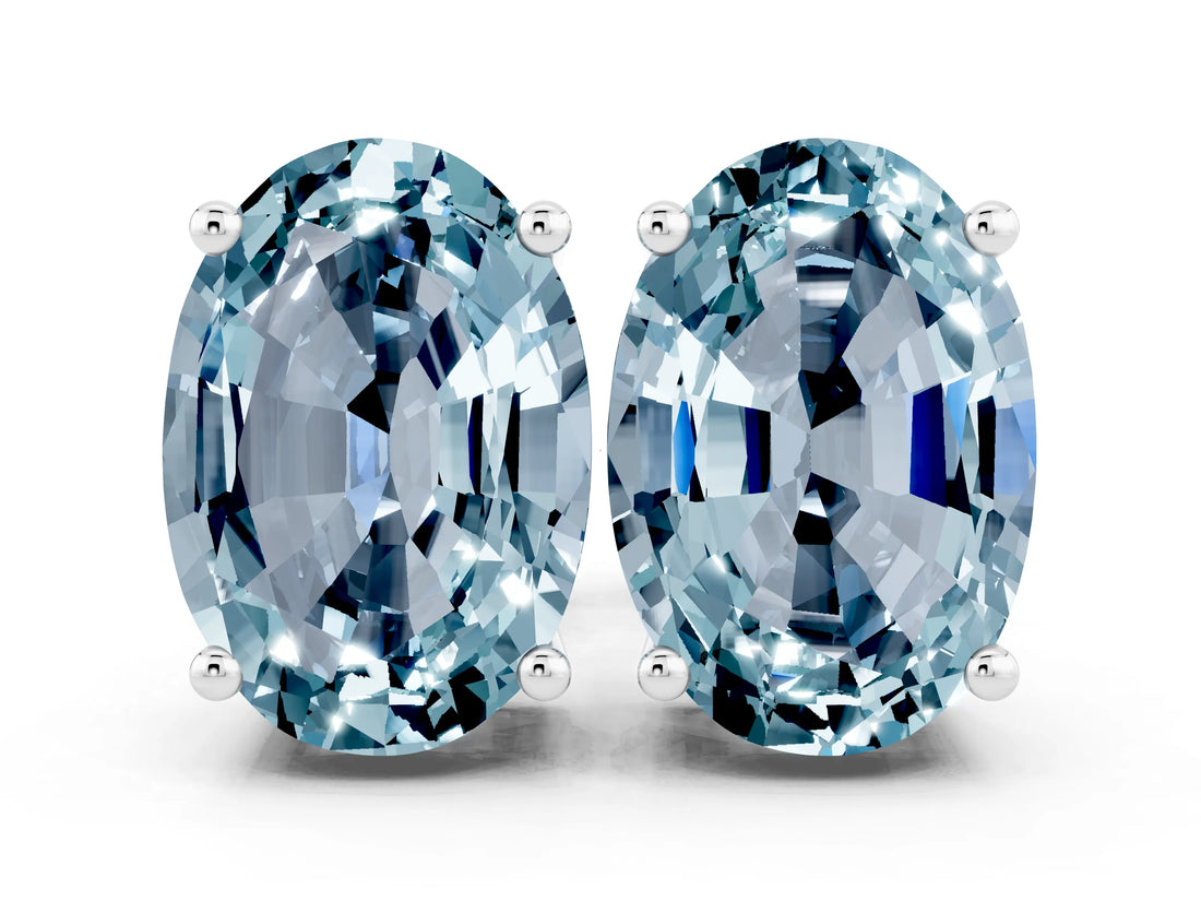 White gold Oval Cut Aquamarine Stud Earrings_18