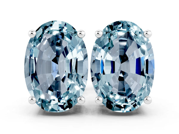 White gold Oval Cut Aquamarine Stud Earrings