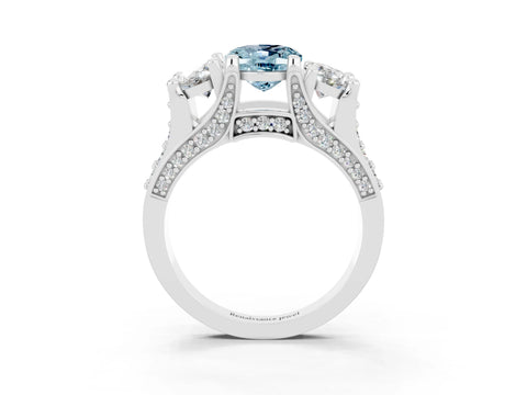 White gold Oval Cut Aquamarine Three-Stone Ring with Channel Set Band and Four-Prong Setting_3