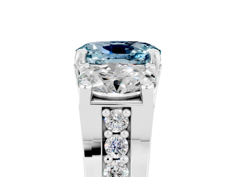 White gold Oval Cut Aquamarine Three-Stone Ring with Channel Set Band and Four-Prong Setting_5
