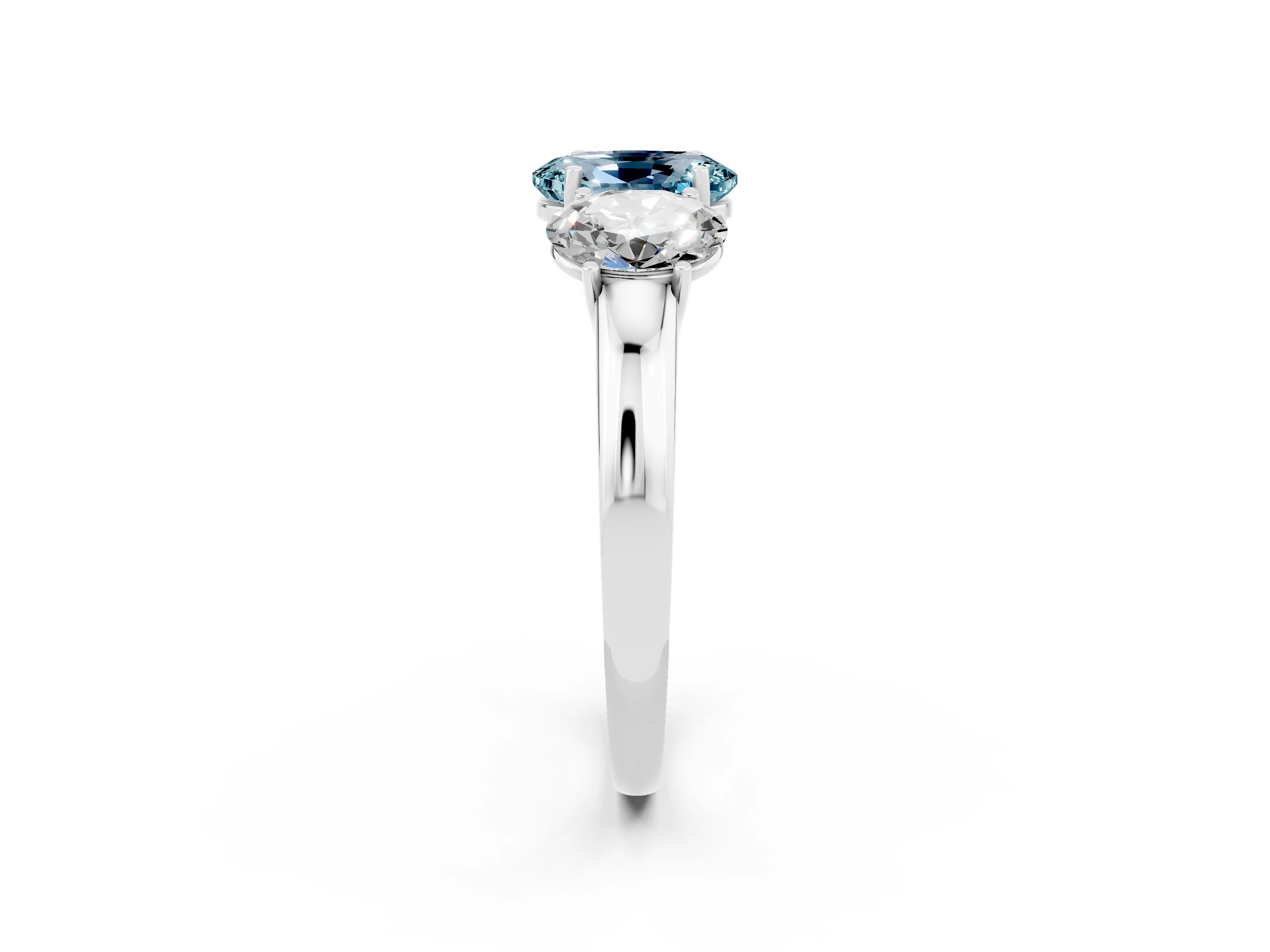 White gold Oval Cut Aquamarine Three-Stone Ring with Four-Prong Setting and Classic Band_2