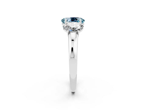 White gold Oval Cut Aquamarine Three-Stone Ring with Four-Prong Setting and Classic Band_2