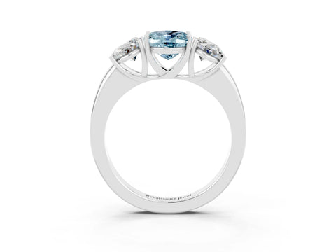 White gold Oval Cut Aquamarine Three-Stone Ring with Four-Prong Setting and Classic Band_3