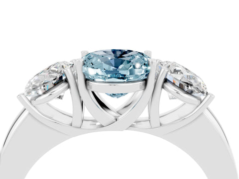 White gold Oval Cut Aquamarine Three-Stone Ring with Four-Prong Setting and Classic Band_4