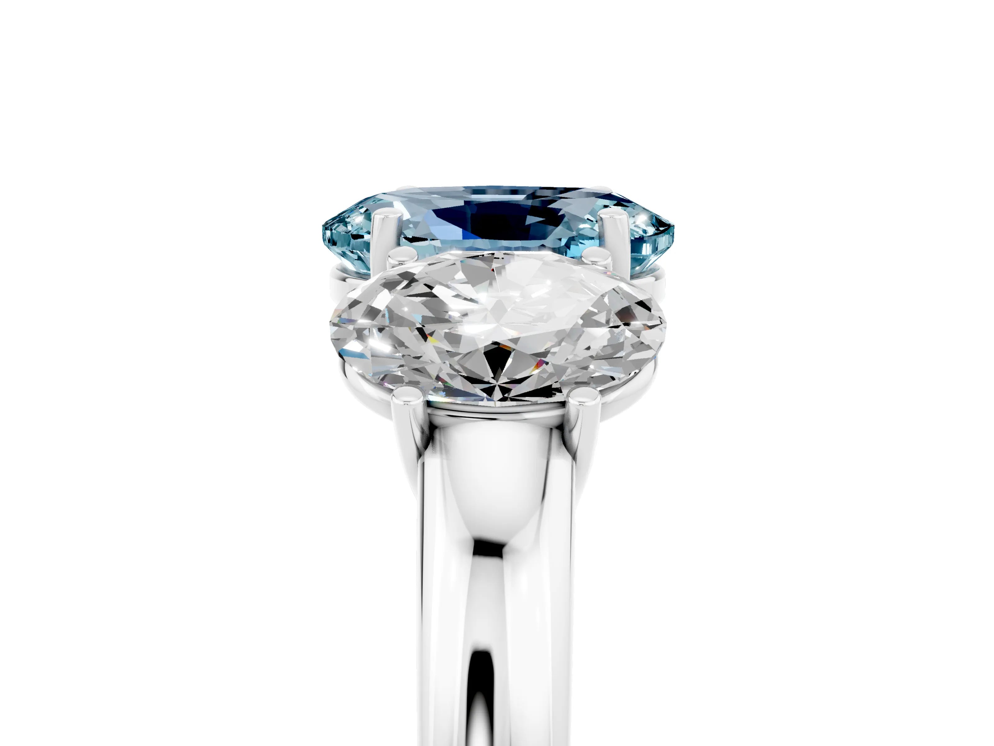 White gold Oval Cut Aquamarine Three-Stone Ring with Four-Prong Setting and Classic Band_5