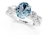 White gold Oval Cut Aquamarine Three-Stone Ring with Pavé Split Shank and Four-Prong Setting_13