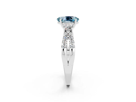 White gold Oval Cut Aquamarine Three-Stone Ring with Pavé Split Shank and Four-Prong Setting_14