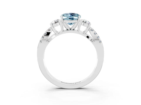 White gold Oval Cut Aquamarine Three-Stone Ring with Pavé Split Shank and Four-Prong Setting_15