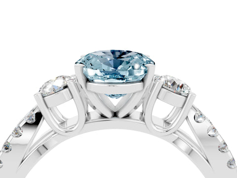White gold Oval Cut Aquamarine Three-Stone Ring with Pavé Split Shank and Four-Prong Setting_16