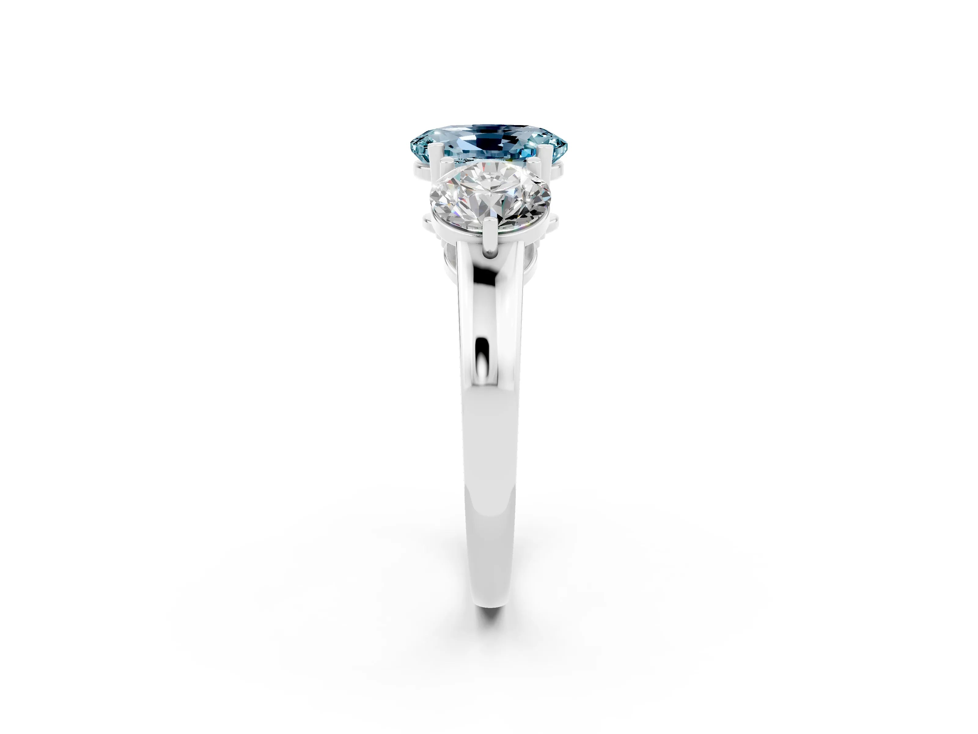 White gold Oval Cut Aquamarine Three-Stone Ring with Prong Setting and Classic Band_2