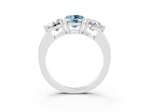 White gold Oval Cut Aquamarine Three-Stone Ring with Prong Setting and Classic Band_3