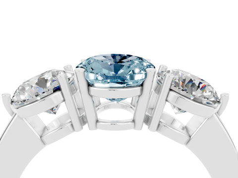 White gold Oval Cut Aquamarine Three-Stone Ring with Prong Setting and Classic Band_4