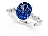 White gold Oval Cut Blue Sapphire Cluster Side Stone Solitaire Ring with Prong Setting_25