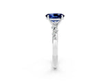 White gold Oval Cut Blue Sapphire Cluster Side Stone Solitaire Ring with Prong Setting_26