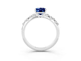 White gold Oval Cut Blue Sapphire Cluster Side Stone Solitaire Ring with Prong Setting_27